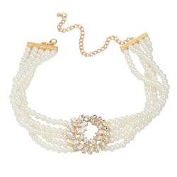 multilayer imitate Pearl necklace occidental style exaggerating lady glass dia..