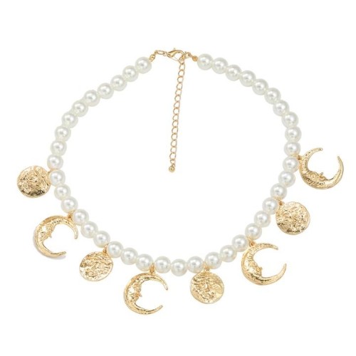  imitate Pearl necklace woman multilayer sun Moon pendant Bohemia