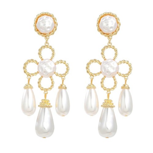 earrings imitate Pearl earrings medium style Earring woman occidental style exaggerating Alloy flowers retro