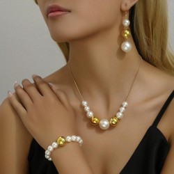 creative personality geometry Pearl earrings bracelet necklace set  trend saml..