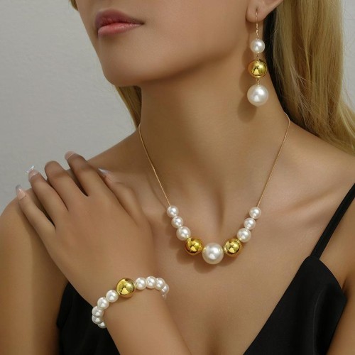creative personality geometry Pearl earrings bracelet necklace set  trend samll