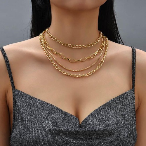 brief personality exaggerating multilayer chain necklace woman ins creative samll