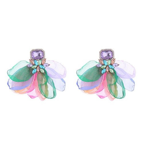 occidental style wind flowers earrings Alloy colorful diamond flowers ear stud fashion temperament high Earring