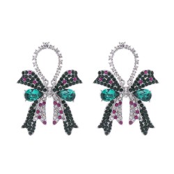 occidental style fashion high fully-jewelled bow silver earrings woman elegant..