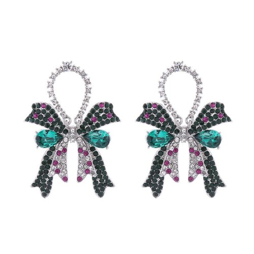 occidental style fashion high fully-jewelled bow silver earrings woman elegant colorful diamond