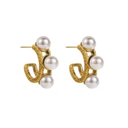 E stainless steel Pearl earrings high vintage retro medium ear stud