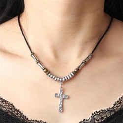 occidental style trend personality cross beads rope necklace sweater chain All..