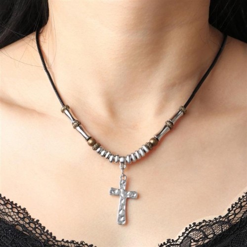 occidental style trend personality cross beads rope necklace sweater chain Alloy pendant Metal necklace