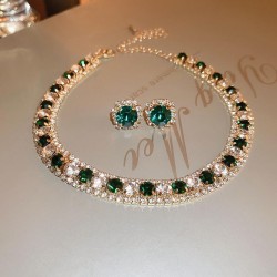  retro diamond Round ear stud chain samll high temperament clavicle necklace w..