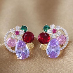 fashion bronze mosaic zircon flowers concise temperament woman ear stud