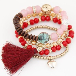 fashion all-Purpose crystal beads tassel temperament lady multilayer bracelet