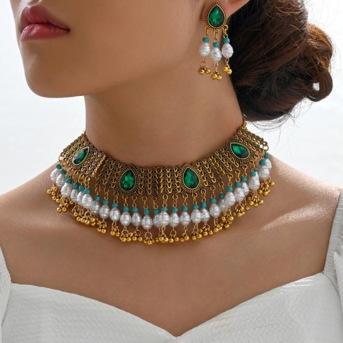 occidental style fashion retro concise gem Metal accessories two necklace earrings set