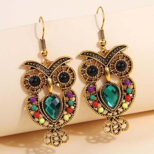 occidental style fashion Metal concise flash diamond owl temperament woman earrings