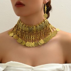 occidental style fashion retro Coin coin exaggerating temperament necklace ear..