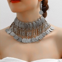 occidental style fashion retro Coin coin exaggerating temperament necklace ear..