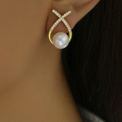 fine Korean style fashion bronze Pearl personality ear stud