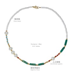 spring summer Bohemian style color half gem beads necklace woman all-Purpose P..