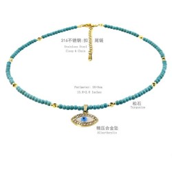 occidental style turquoise beads necklace woman eyes pendant personality clavi..