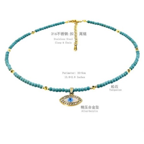 occidental style turquoise beads necklace woman eyes pendant personality clavicle chain