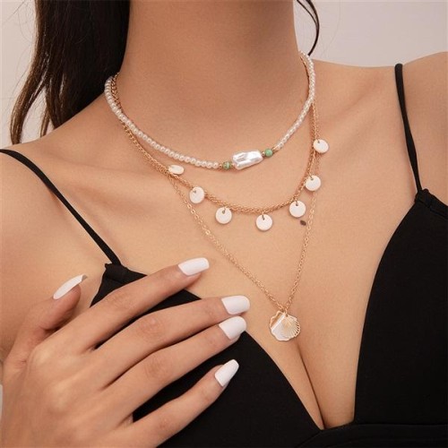 occidental style Shells pendant beads beads necklace woman fashion personality multilayer chain