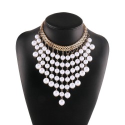 occidental style retro Pearl chain tassel necklace  fashion personality exagge..