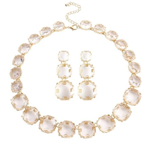 occidental style Alloy mosaic resin geometry transparent fashion brief earring necklace set woman