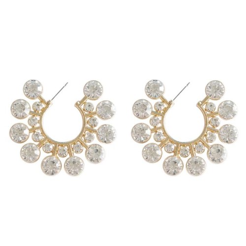  occidental style personality exaggerating super geometry half Word Alloy diamond woman earrings high