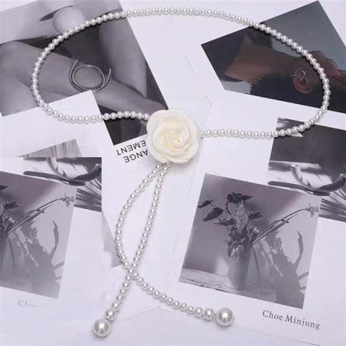  flower Pearl chain black white flowers brief all-Purpose belt Dress samll wind fitting