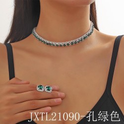   occidental style fashion color chain necklace ear stud set  woman