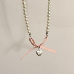  color bow star Pearl necklace woman samll chain high clavicle chain beads Pea..
