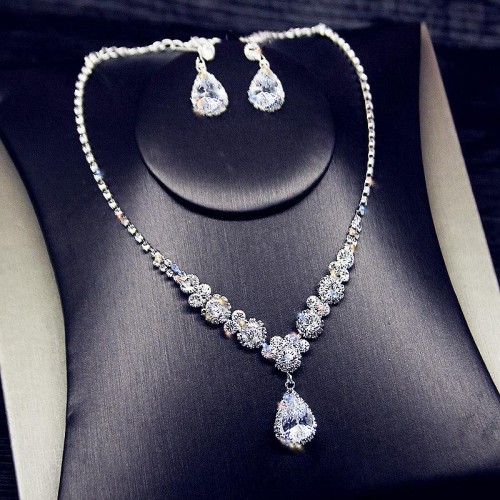 wedding women necklace earrings set  bride married necklace  banquet