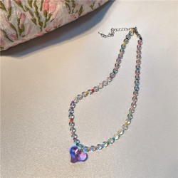Korea color beads necklace sweet lovely woman wind transparent love clavicle c..