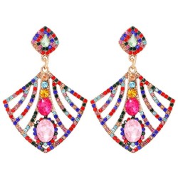 retro color diamond ear stud palace wind sector earring woman personalityins w..