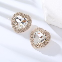 occidental style exaggerating ear stud Alloy diamond heart-shaped earrings wom..