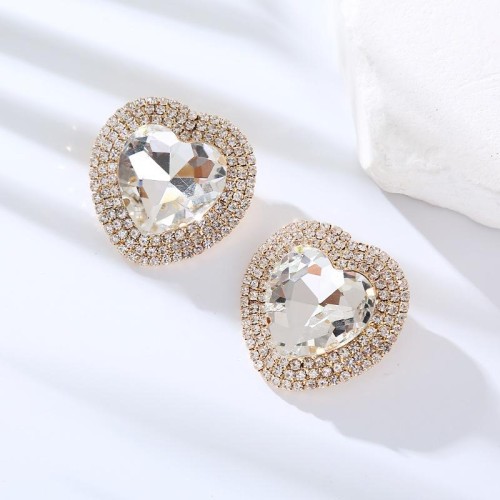 occidental style exaggerating ear stud Alloy diamond heart-shaped earrings woman woman super fully-jewelled tem