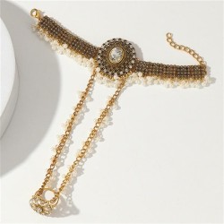 retro Bohemia ethnic style bracelet woman  diamond Pearl bracelet ring set