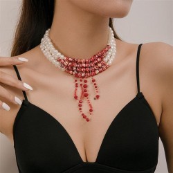  beads tassel multilayer imitate Pearl necklace woman occidental style persona..