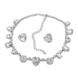 occidental style earrings necklace set woman heart-shaped glass diamond exagge..
