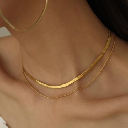 Double layer snake necklace woman samll high titanium steel clavicle chain tem..