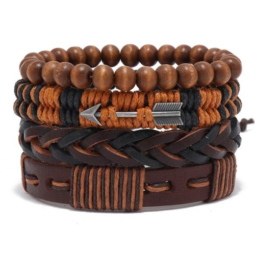  occidental style man multilayer leather braceletdiy four handmade weave retro rope