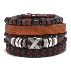 brief handmade weave retro man leather braceletdiy four multilayer set bangle ..