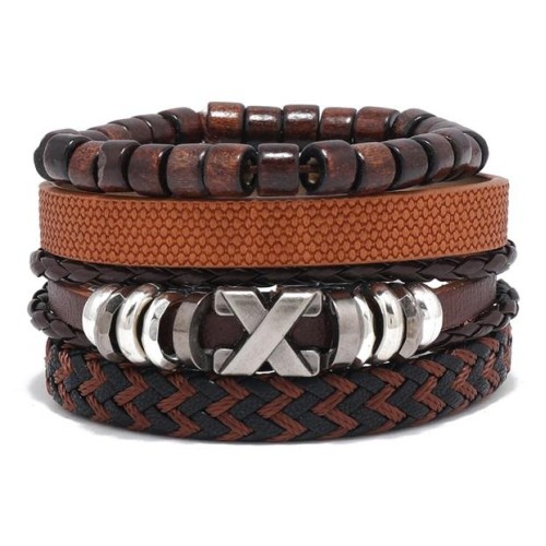 brief handmade weave retro man leather braceletdiy four multilayer set bangle occidental style