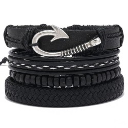  occidental style man multilayer leather banglediy four handmade weave set bra..