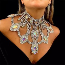 occidental style fashion lady exaggerating color crystal big necklace gem brid..