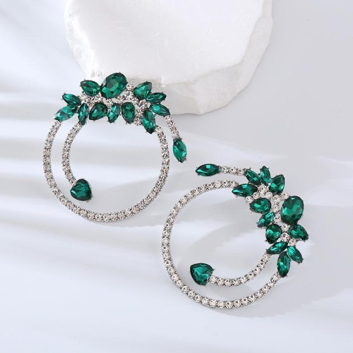 occidental style exaggerating earrings fashion embed colorful diamond temperament personality Round high Earring