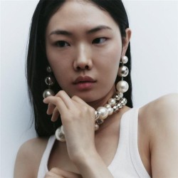 occidental style fashion temperament Round Pearl earrings necklace wind exagge..