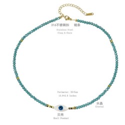 occidental style fashionyk blue crystal beads eyes pendant necklace woman colo..