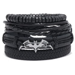 diy four multilayer leather brief handmade weave retro black bracelet