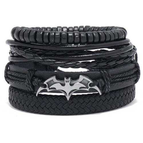 diy four multilayer leather brief handmade weave retro black bracelet