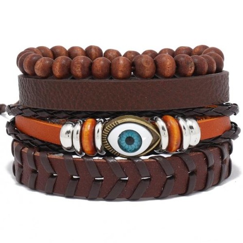 brief handmade weave retro multilayer leather braceletdiy four eyes occidental style